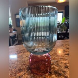Modern Duo Ribbed Glass Vase Candle Holder Reversible Two Way Colorful